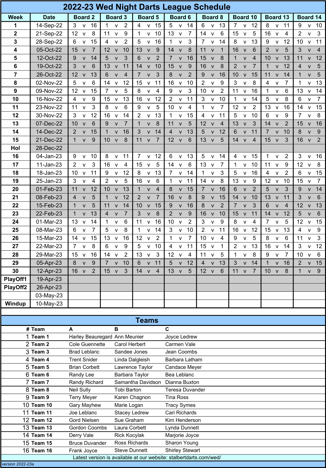 Wednesday Night Mixed Darts League - St Albert Legion 271
